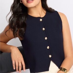 Lucy Paris Navy Sleeveless Blouse with Gold Buttons